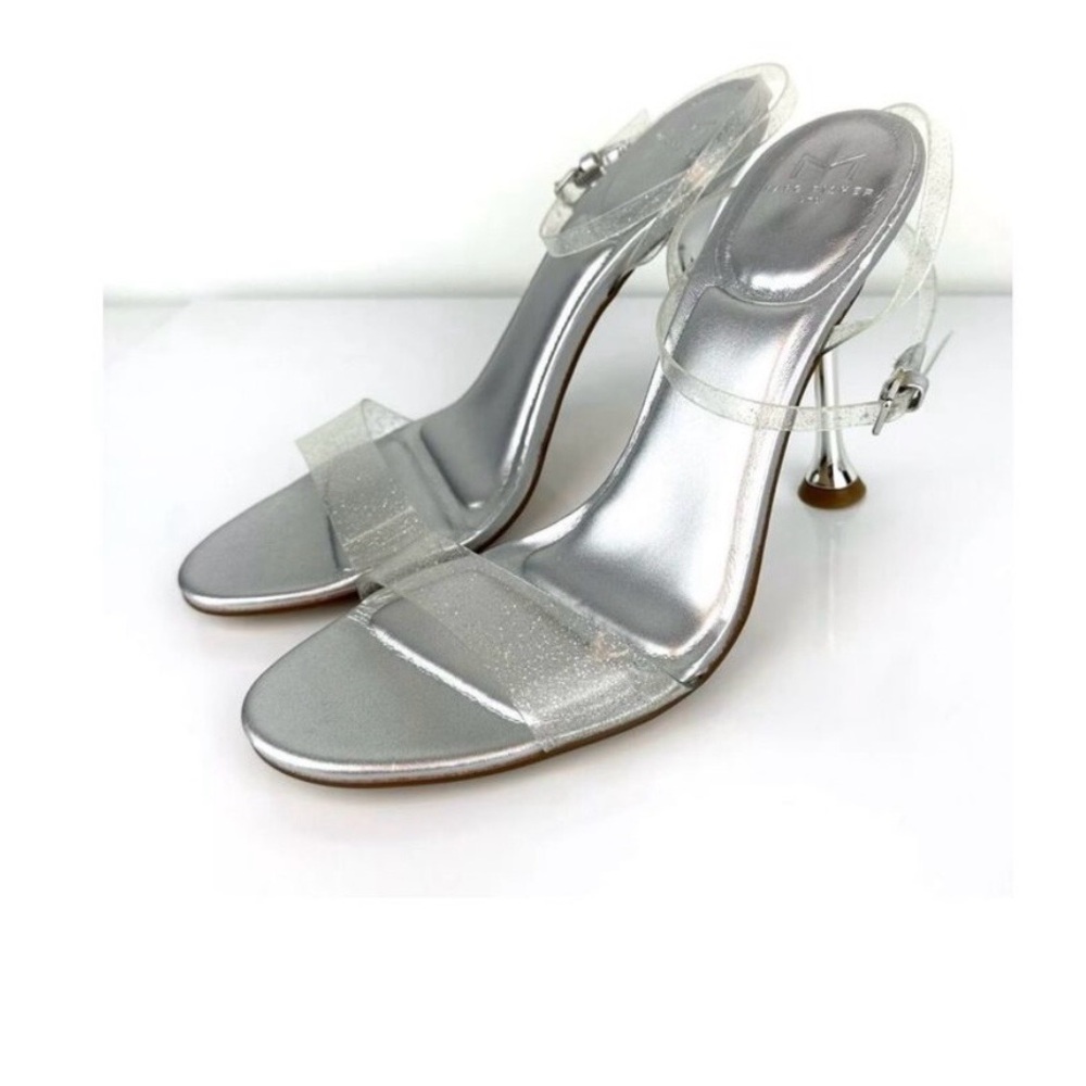 Marc Fisher NWT Women's Calisty Strappy Heeled Sandals Clear Silver Size 8.5